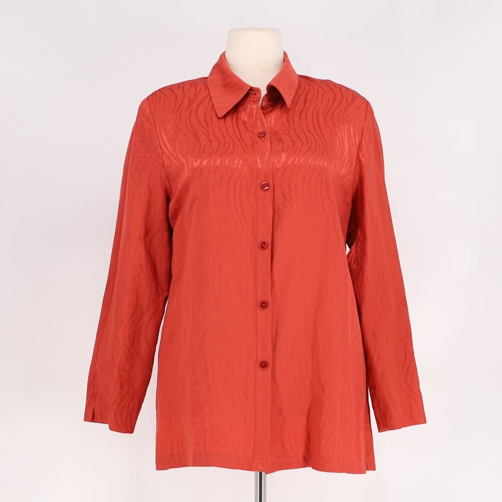 TRAVIS AYERS Silk Linen Jacquard Button Front Shirt Red Orange Size 12